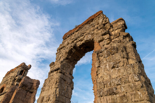 The Aqueduct park in Rome, Italy. The Parco degli Acquedotti is an archeological public area which concerns the water supply system of ancient Rome. It is part of the Appian Way Regional Park.