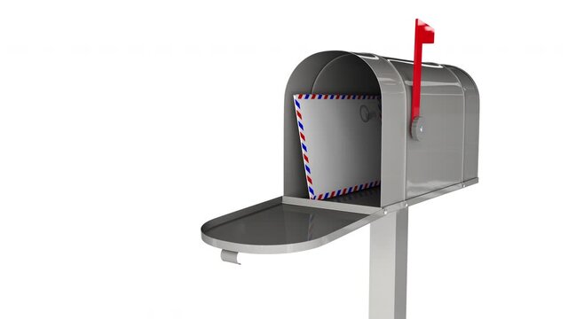 Mailbox with few envelopes inside. Delivery mail concept with retro email box and send envelope messages. When message is delivered to recipient the flag is raised. If the box is empty it is lowered.