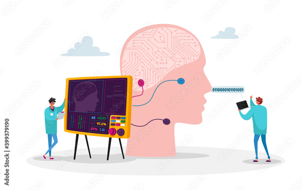 Wall mural engineers create artificial intelligence. futuristic innovative technologies, scientist make enginee