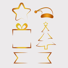 bundle of six happy merry christmas golden icons