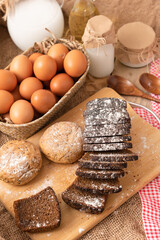 Homemade cakes, black bread with the addition of cereals and seeds.