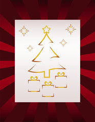 Naklejka na ściany i meble happy merry christmas golden pine tree and gifts