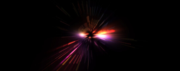 Futuristic lens flare. Light explosion star with glowing particles and lines. Beautiful abstract rays background.