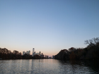 Lake Austin Skyline at Sunset View from LadyBird Lake looking East