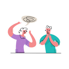 Vector flat illustration communication, gossip, friends. One whispers something in other s ear. Concept information exchange, misinformation, secrets, public news.