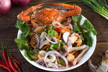 Thai spicy seafood salad with Mama noodles