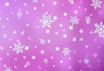 Light Pink vector texture with colored snowflakes, stars.