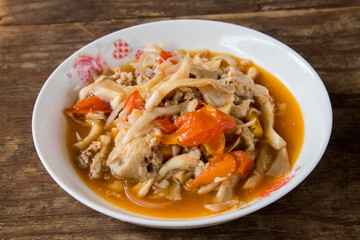 Sauteed mushrooms in a bowl. Thai food