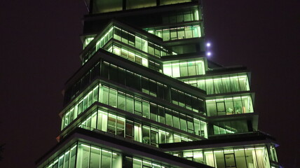 unique bank building with illumination in Minsk