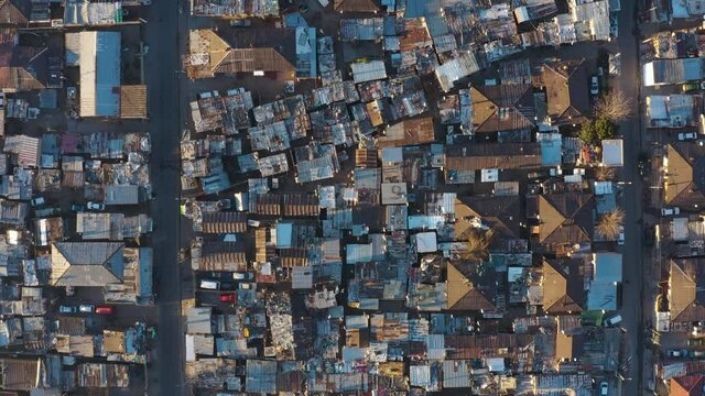 Aerial straight down close-up view of the densely populated Alexandra township, Gauteng Province, South Africa
