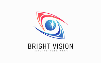 Bright Vision Logo. Eye Symbol Formed From Arrow Combination. Usable For Business, Community, Industrial, Foundation, Medical, Tech, Services Company. Vector Logo Design Illustration.