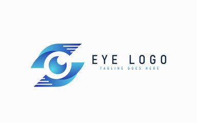 Abstract Blue Eye Logo With Geometric Lines Combination.