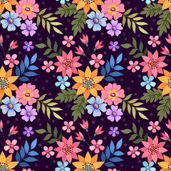 Colorful hand draw flowers seamless pattern for fabric textile wallpaper.