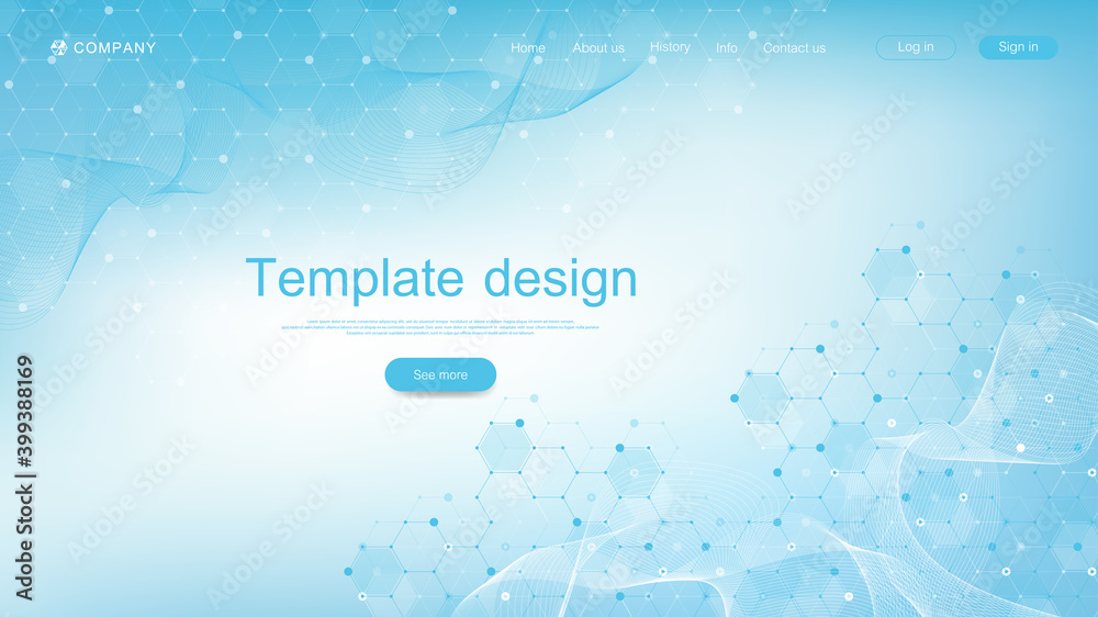 Poster medical landing page template design. abstract health care banner template. asbtract scientific back