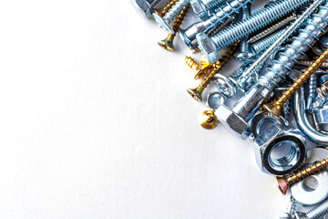 Mixed screws and nails. Industrial background. Home improvement.bolts and nuts.Close-up of various screws. Use for background, top view. © bukhta79