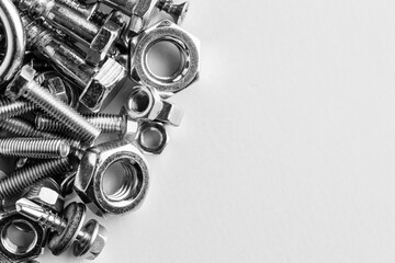 Mixed screws and nails. Industrial background. Home improvement.bolts and nuts.Close-up of various screws. Use for background, top view. © bukhta79