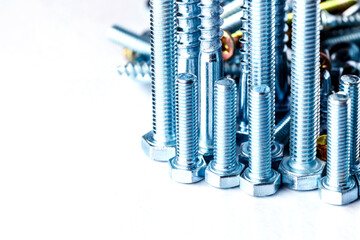 Mixed screws and nails. Industrial background. Home improvement.bolts and nuts.Close-up of various...