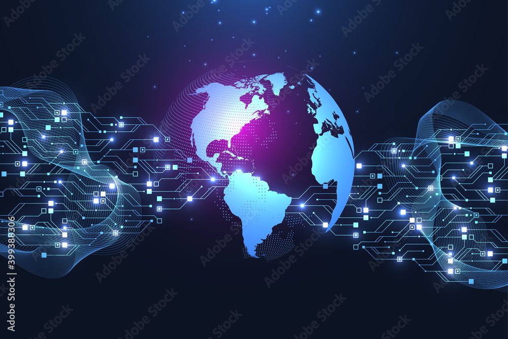 Wall mural circuit board design background. abstract communication circuit board technology background with hi-