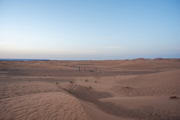 Merzouga, Erg Chebbi, Morroco, Africa - April 30, 2019: Dunes, sand and desert