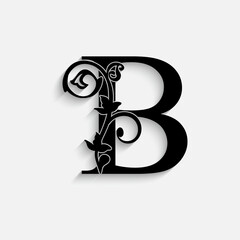 letter B. Vintage black flower ornament initial letters.  Alphabet. Logo vector 
