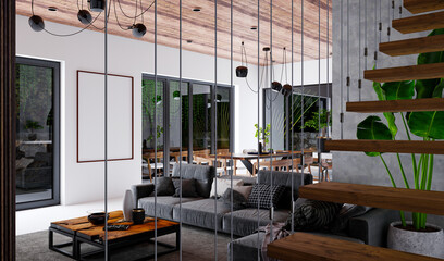 3d render of luxury house living room