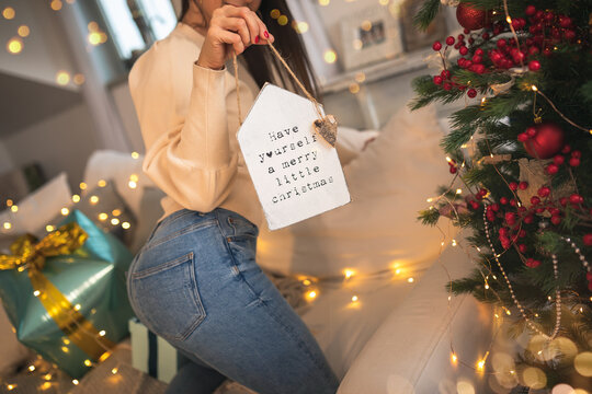 woman with christmas gift beautiful woman with curves and sexy buttocks