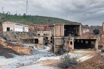 Remains of abandoned mine of copper, gold and silver in Tharsis village in Huelva, Andalusia, Spain