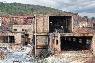 Fototapeta na wymiar Remains of abandoned mine of copper, gold and silver in Tharsis village in Huelva, Andalusia, Spain