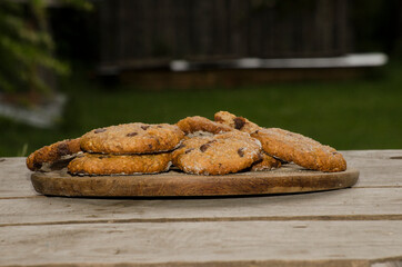 natural food, baked cookies with oatmeal and chocolate