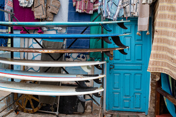 Taghazout, Morroco, Africa - April 30, 2019: Surfboards store