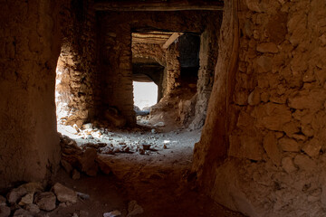 Aït Benhaddou, Morroco, Africa - April 30, 2019: Light in ruins