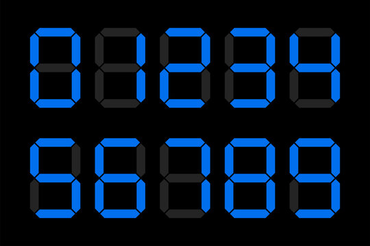 collection of blue digital clock number. Electronic Counter, calculator number. Vector illustration.