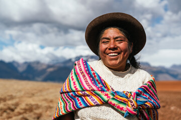 indigenous woman in the Andes mountains