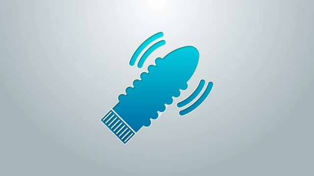 Blue line Dildo vibrator for sex games icon isolated on grey background. Sex toy for adult. Vaginal exercise machines for intimate. 4K Video motion graphic animation
