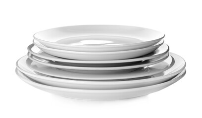 Stack of clean plates isolated on white