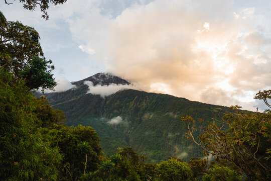 Volcano Tunguragua with clouds at the top