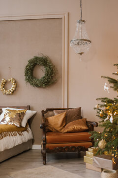Stylish room decorated for Christmas