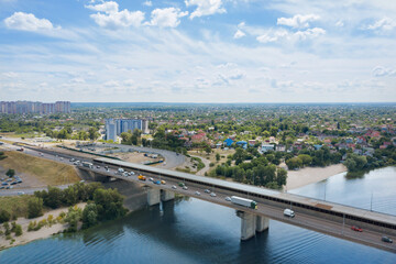Obraz premium Aerial view of modern bridge over river