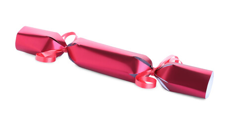 Bright red Christmas cracker isolated on white
