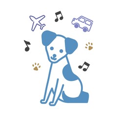 飛行機や自動車に囲まれている旅行する犬のイメージ