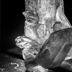 detail of transparent rock crystal illuminated from behind