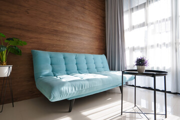 clean comfortable and tidy modern living room space in the morning