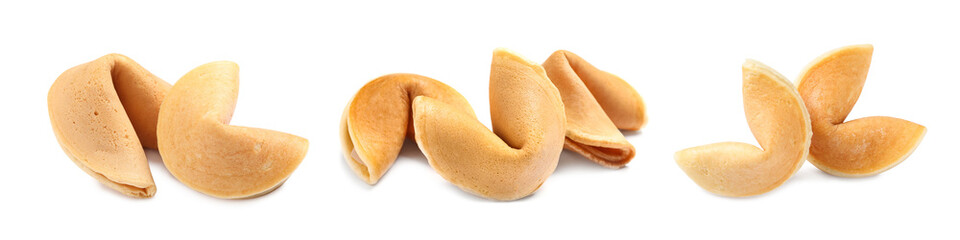 Set of fortune cookies on white background. Banner design