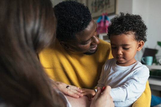 Happy family having fun at home.