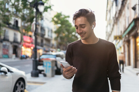 Caucasian man using mobile phone