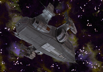 Future spaceship in deep space 3d illustration