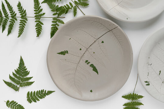 Artisan Ceramics With Leaf Ornament