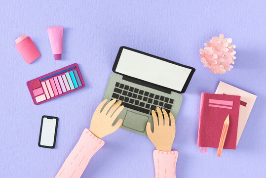 Woman working at home office workspace.