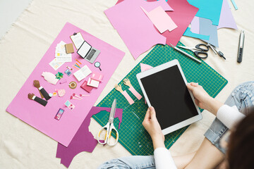 Artwork workplace with creative accessories