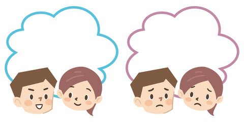 困った表情と笑顔の夫婦とふきだしセット